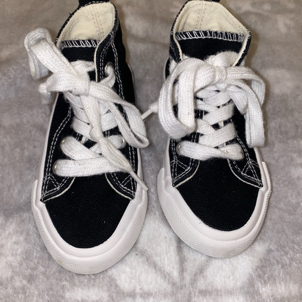 Black and White Canvas Sneakers with Rubber Toe Cap